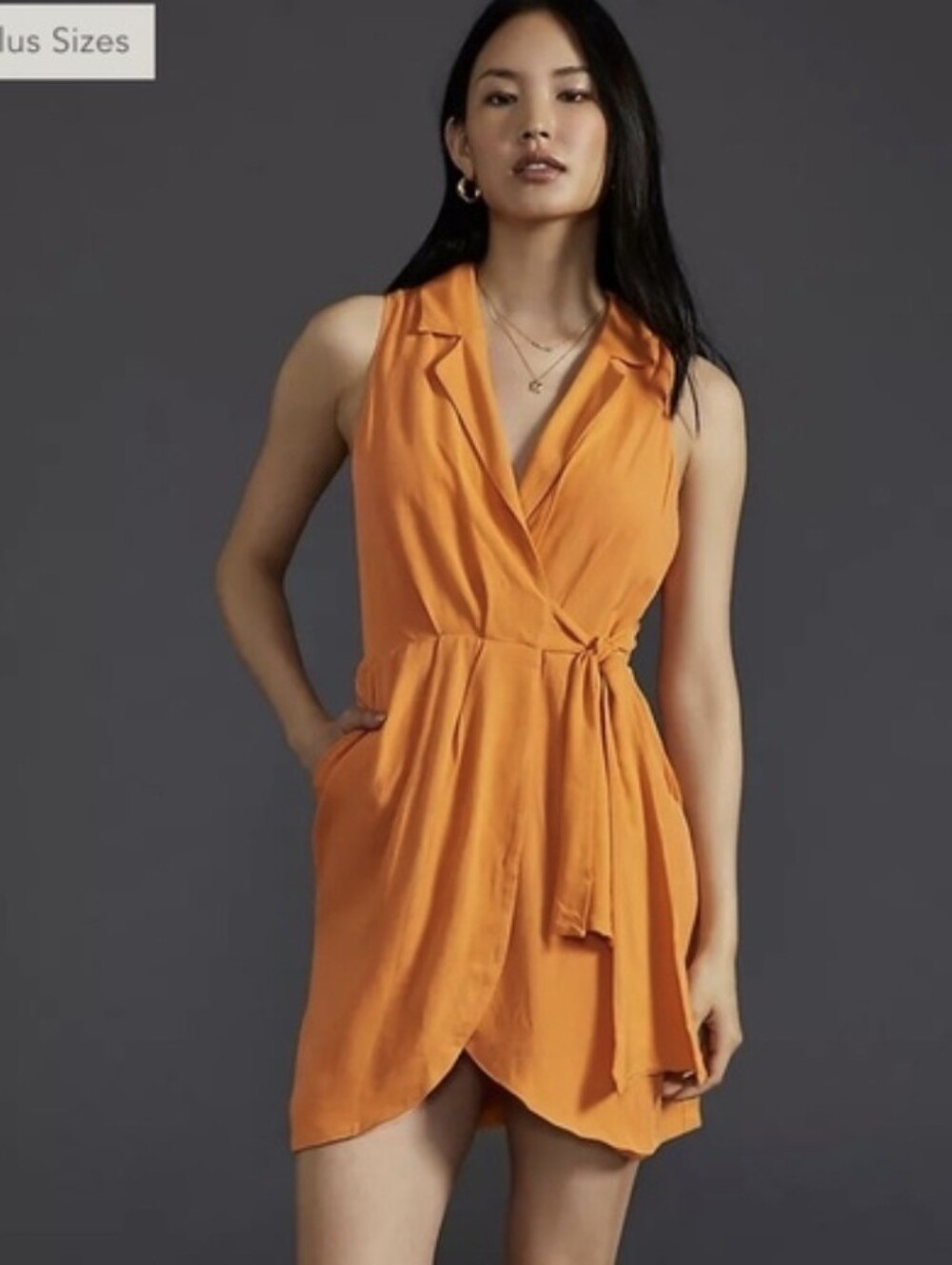 NWT Anthropologie Orange Linen Sleeveless Wrap Front Mini Dress